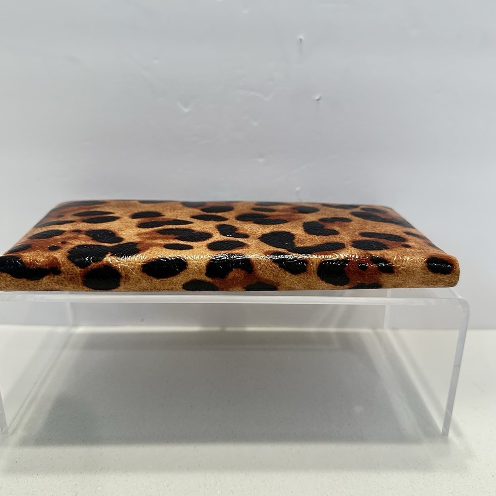 LODIS Quinn Clutched Framed Leather Wallet Leopard Brown/Black RFID Slim Party - Picture 4 of 9